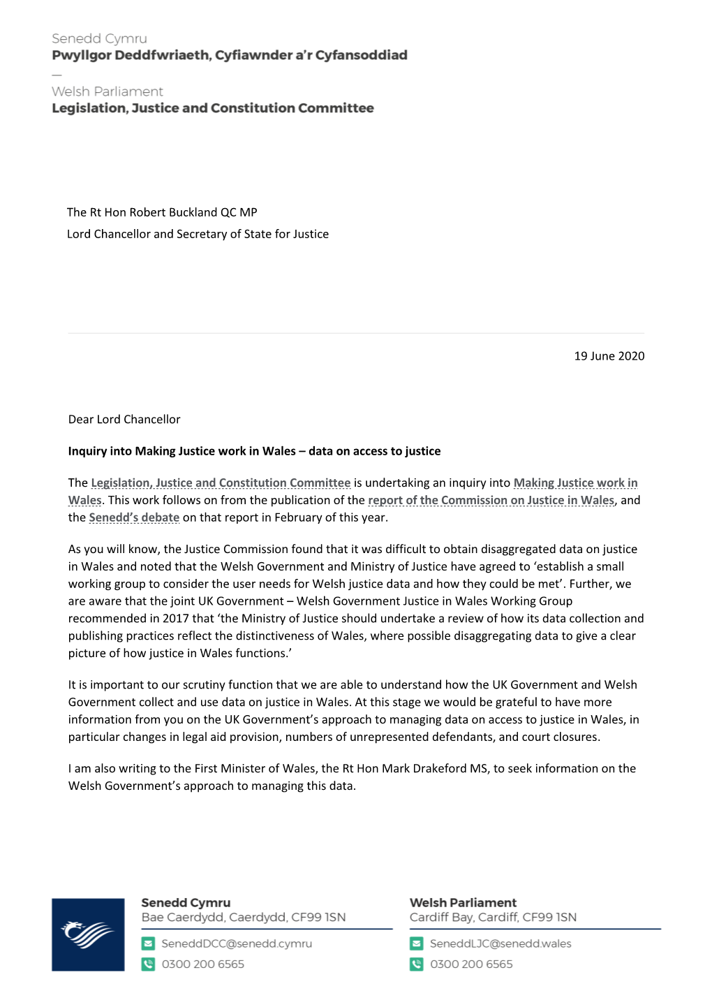 Letter to the Lord Chancellor and Secretary Of