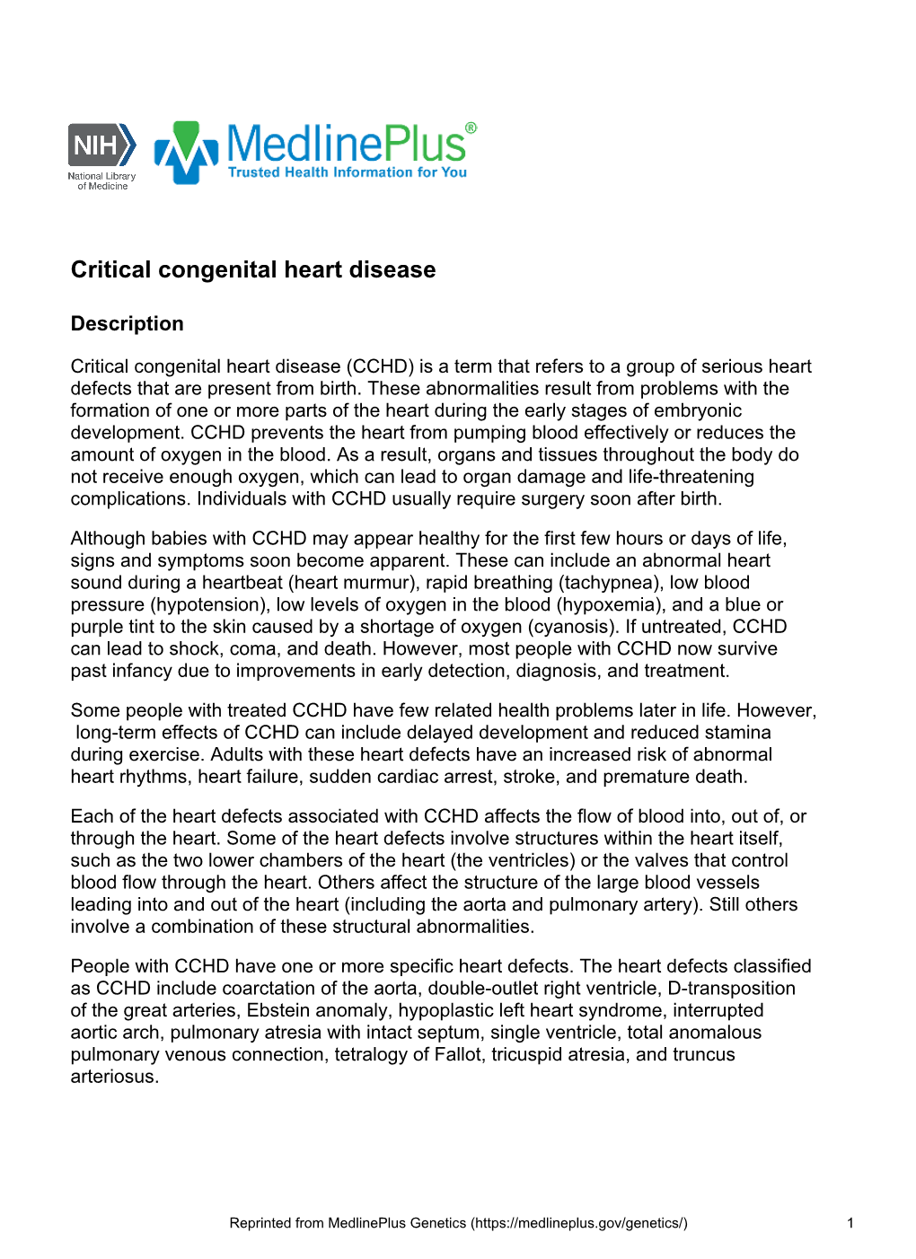 Critical Congenital Heart Disease