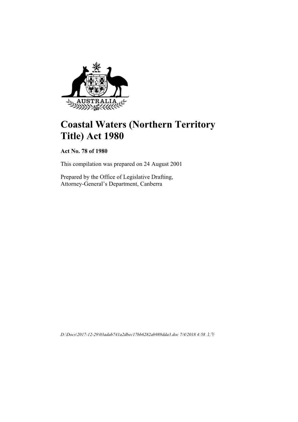 Coastal Waters (Northern Territory Title) Act 1980