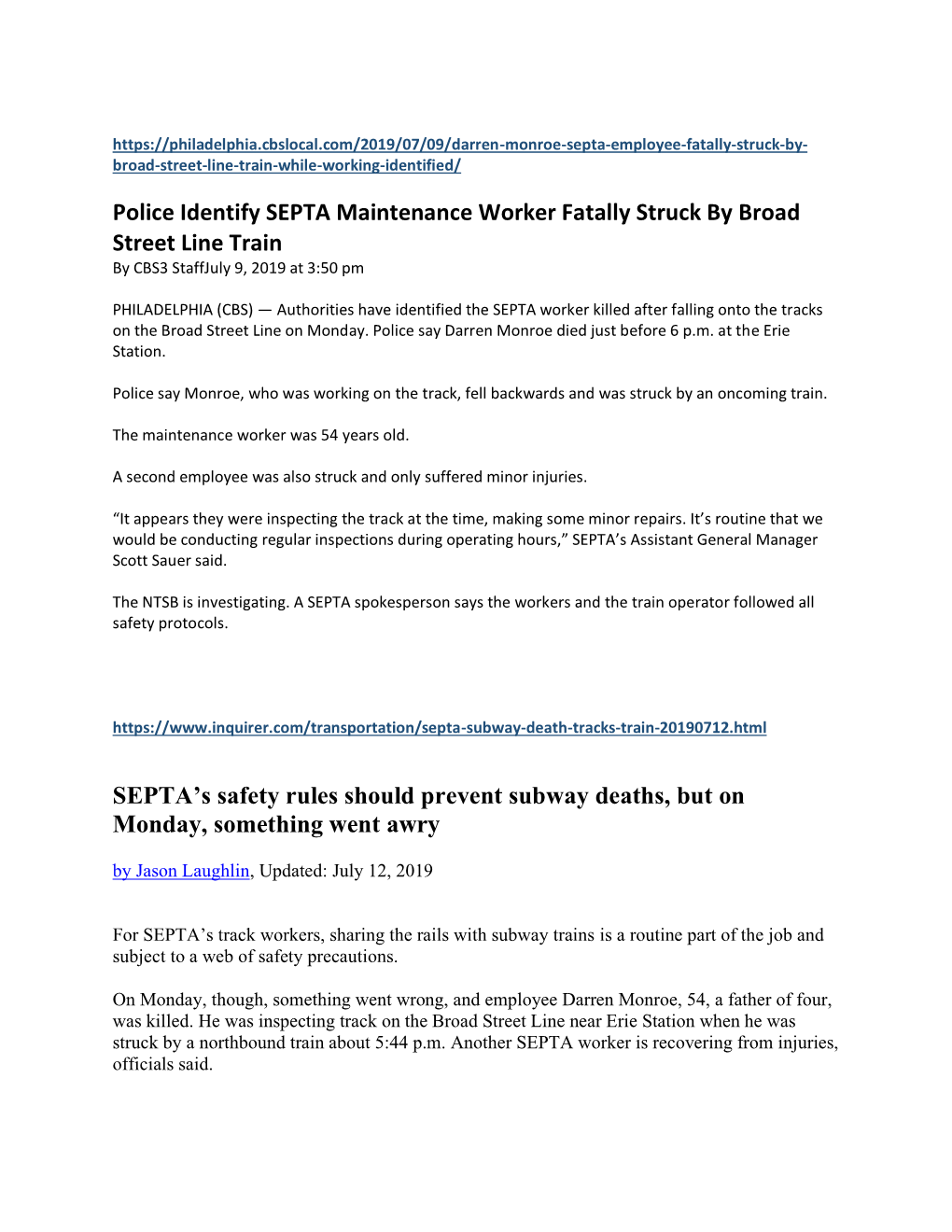 Police Identify SEPTA Maintenance Worker Fatally Struck by Broad Street Line Train by CBS3 Staffjuly 9, 2019 at 3:50 Pm