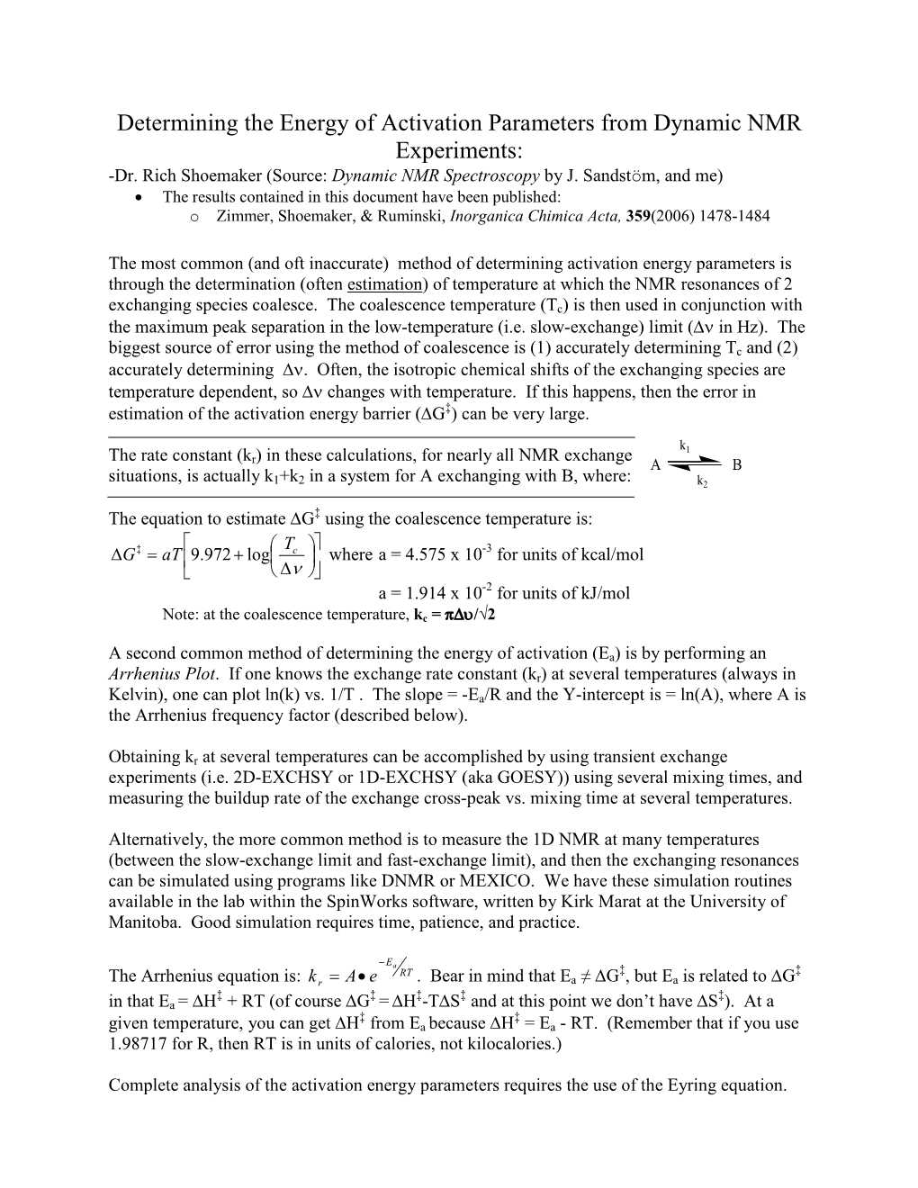 Dynamic NMR Experiments: -Dr