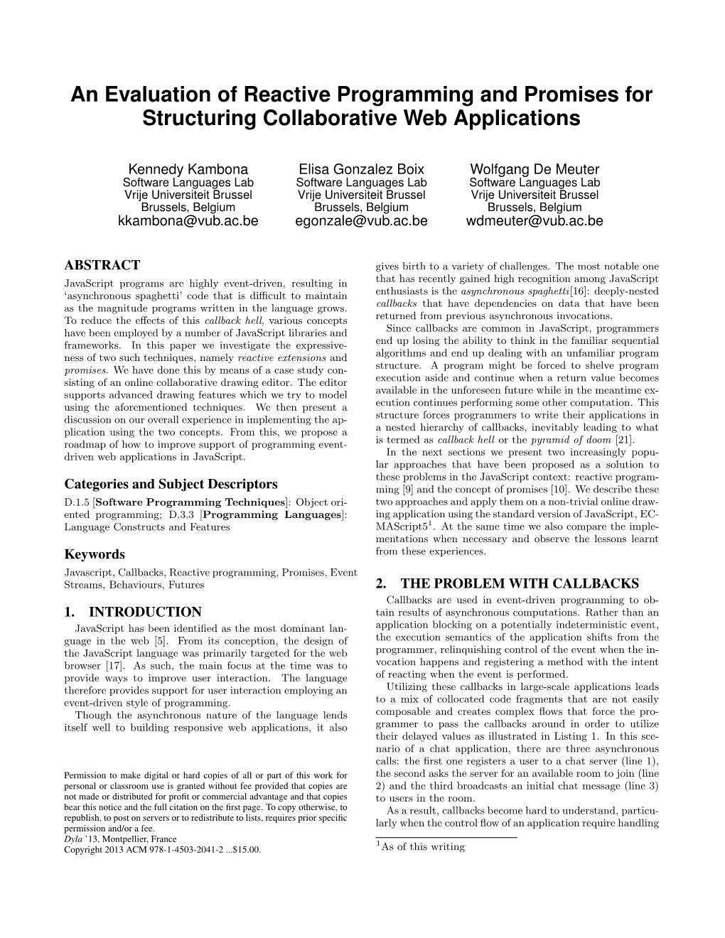 An Evaluation of Reactive Programming and Promises for Structuring Collaborative Web Applications