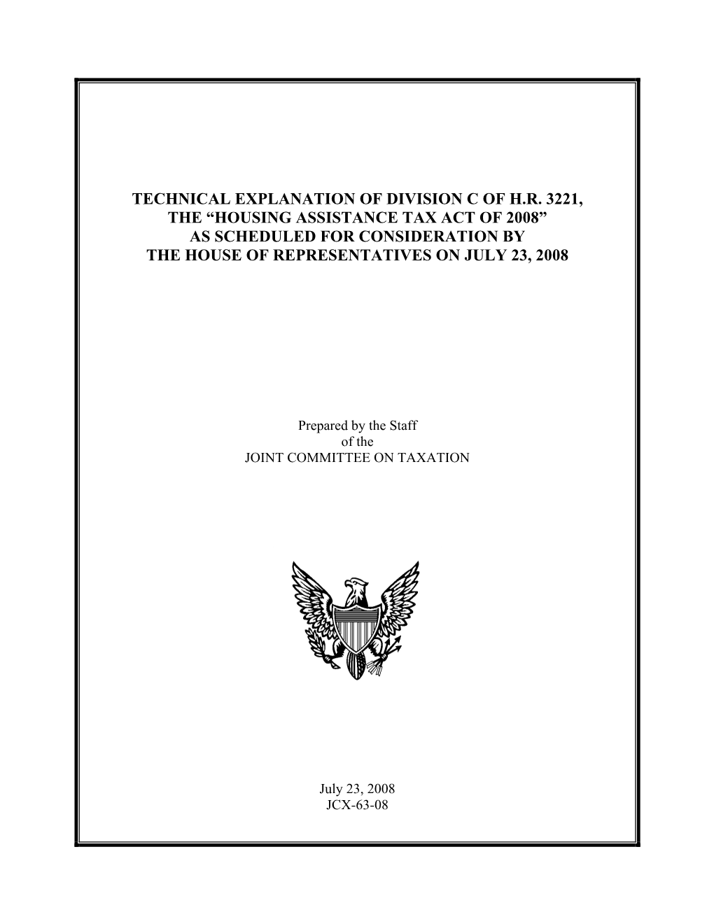 Technical Explanation of Division C of H.R. 3221, the Housing Assistance