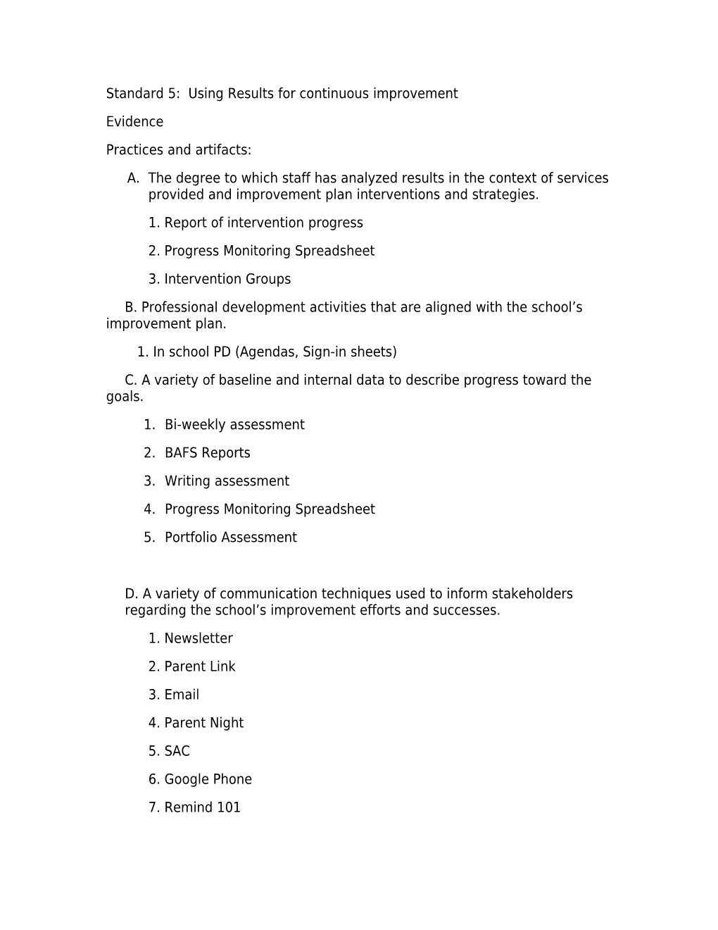 Standard 5: Using Results for Continuous Improvement