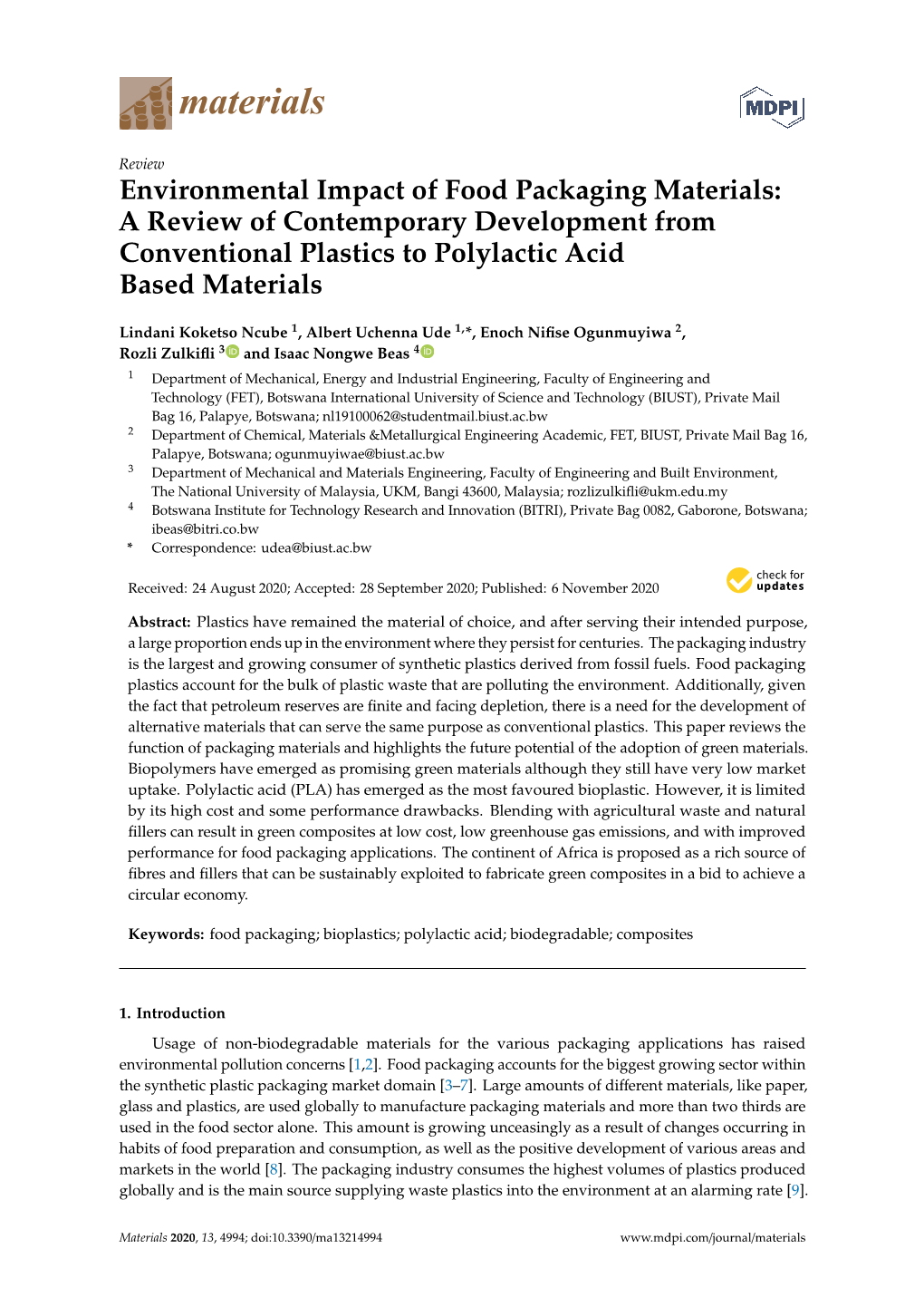 Environmental Impact of Food Packaging Materials: a Review of Contemporary Development from Conventional Plastics to Polylactic Acid Based Materials