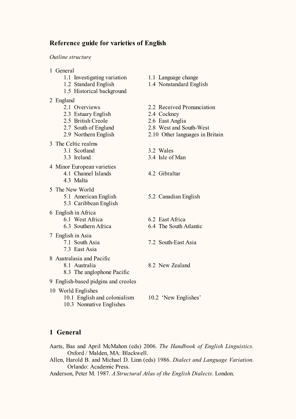 Reference Guide for Varieties of English 1 General