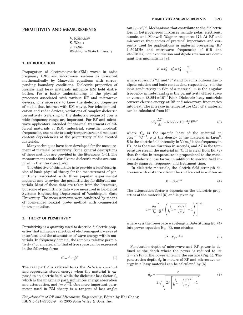 Permittivity and Measurements 3693