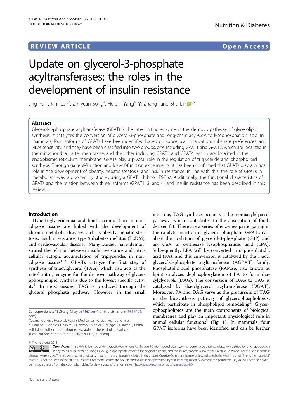 Update on Glycerol-3-Phosphate Acyltransferases: the Roles in The