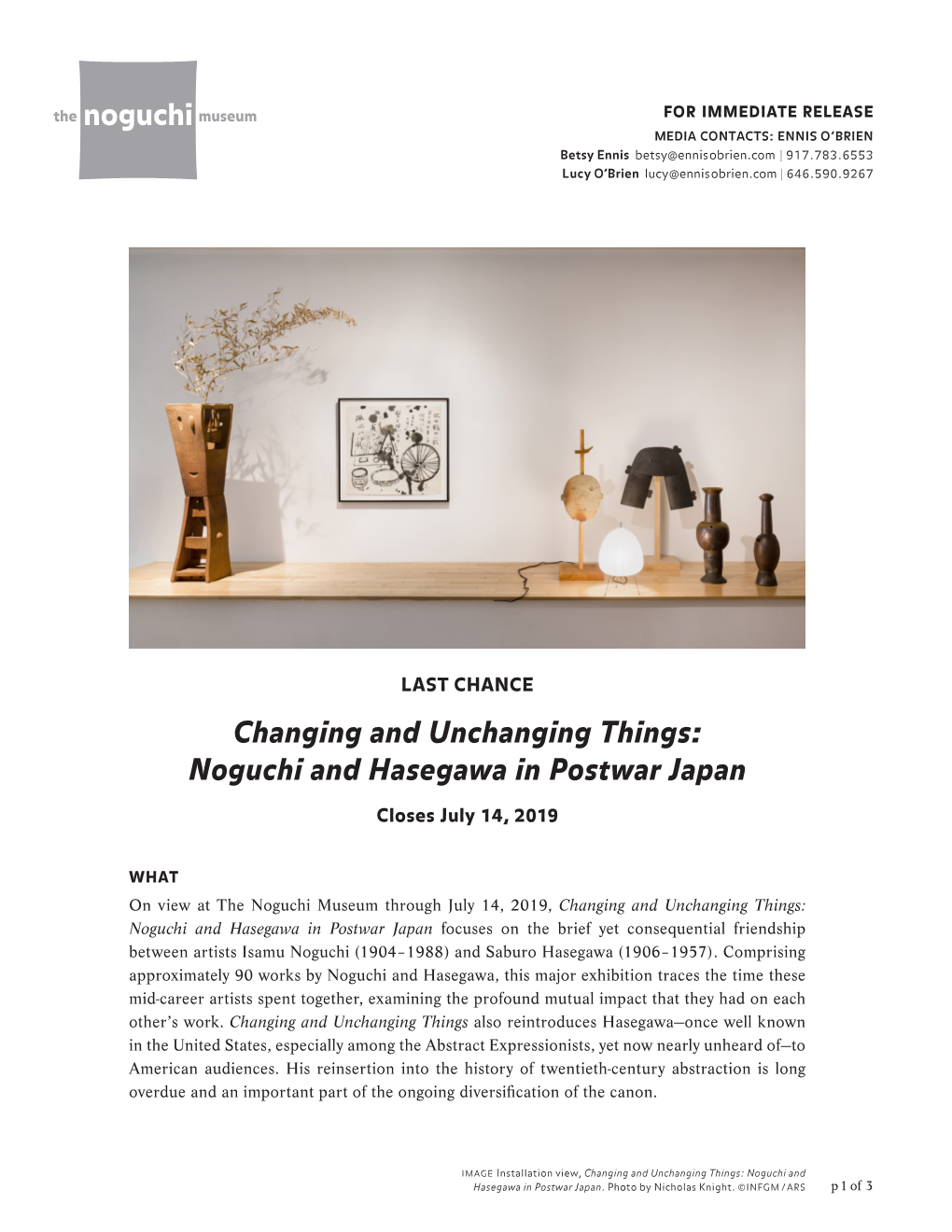 Changing and Unchanging Things: Noguchi and Hasegawa in Postwar Japan