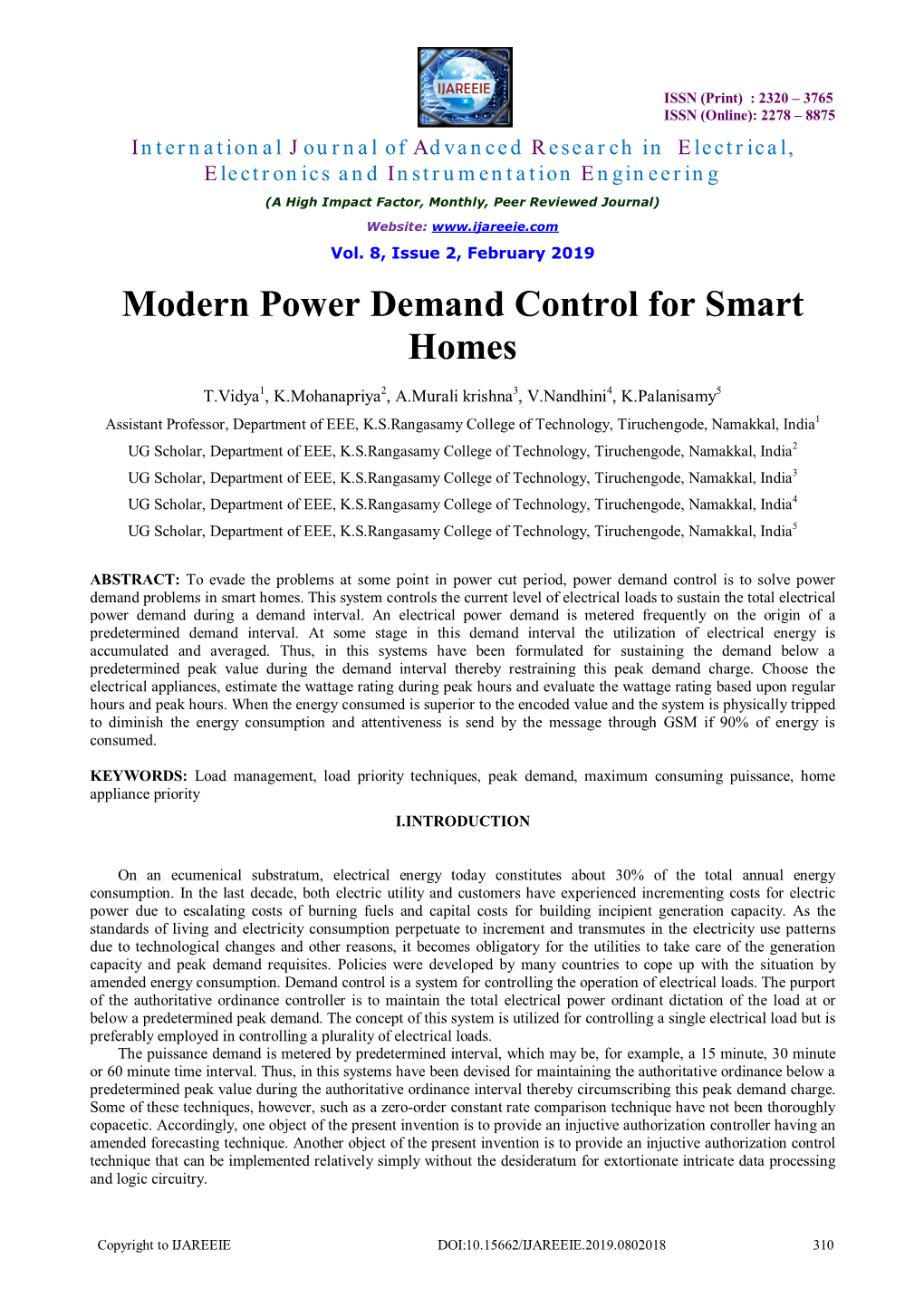 Modern Power Demand Control for Smart Homes