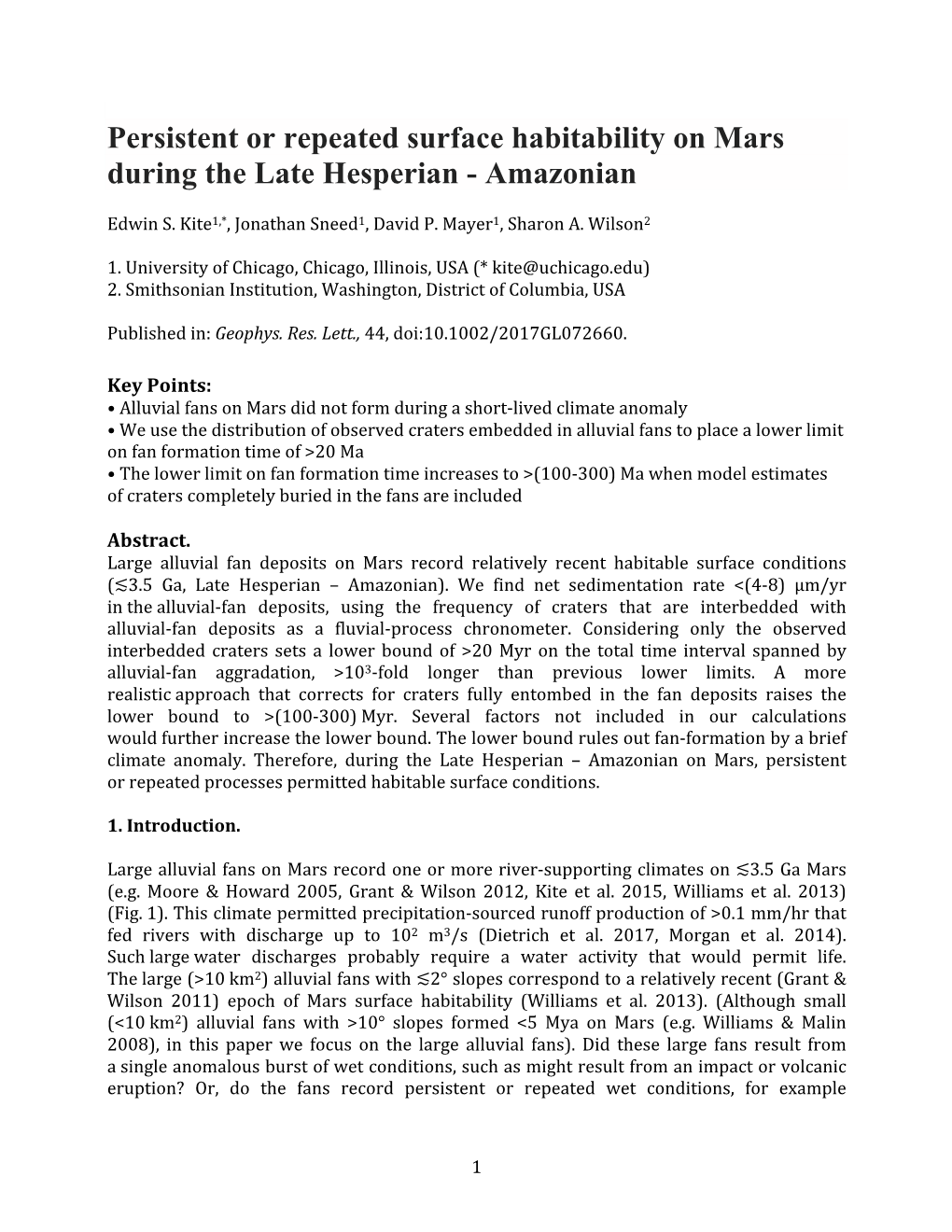 Persistent Or Repeated Surface Habitability on Mars During the Late Hesperian - Amazonian