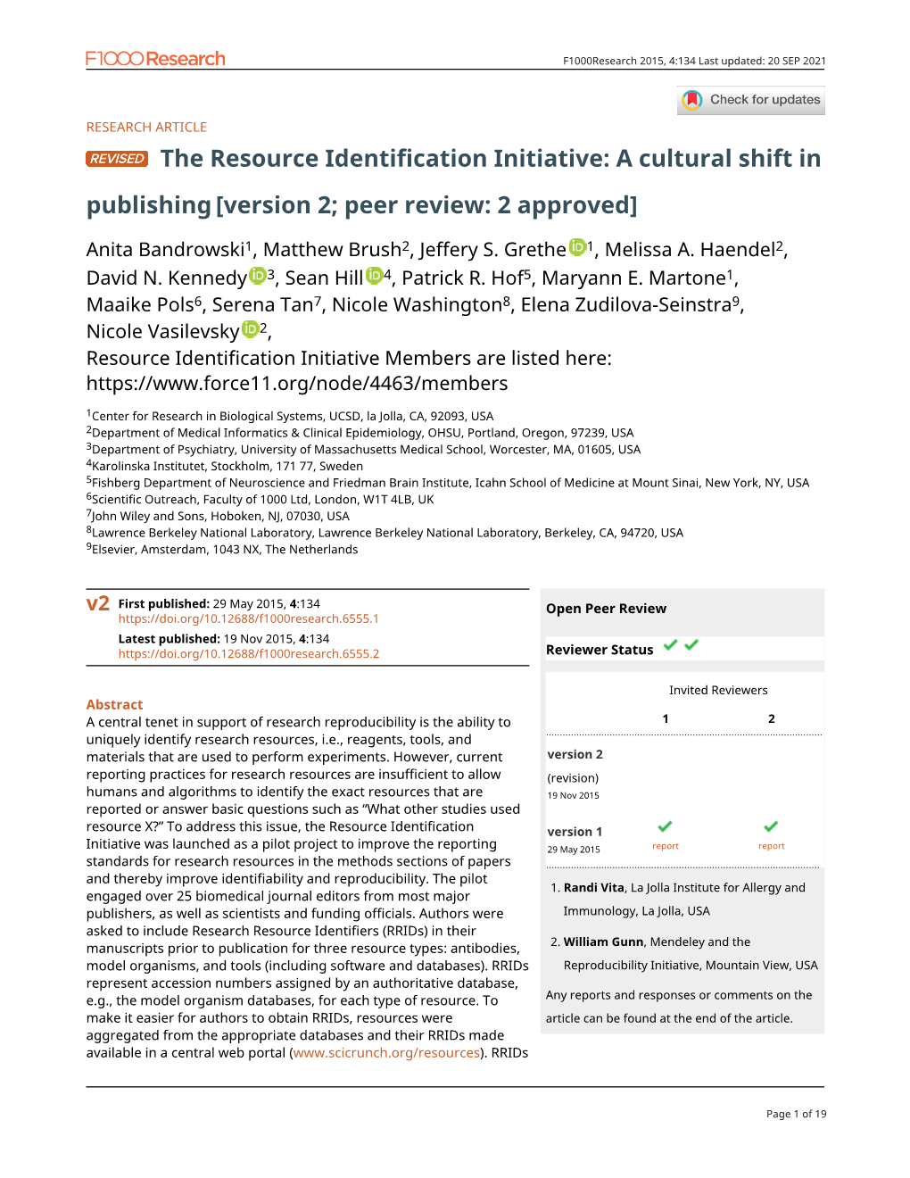 The Resource Identification Initiative: a Cultural Shift in Publishing [Version 2; Peer Review: 2 Approved]