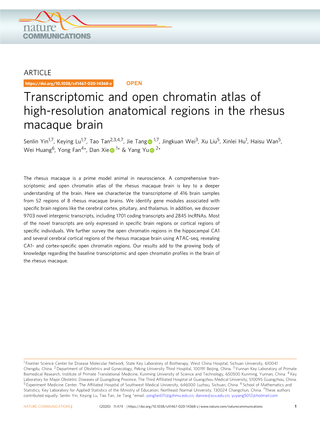 Transcriptomic and Open Chromatin Atlas of High-Resolution Anatomical Regions in the Rhesus Macaque Brain