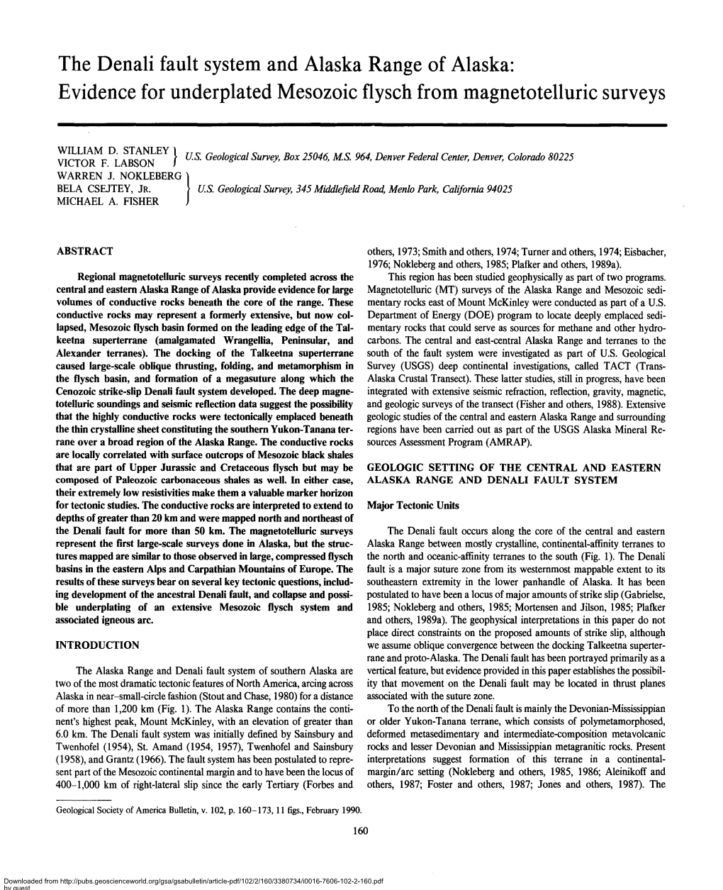 The Denali Fault System and Alaska Range of Alaska: Evidence for Underplated Mesozoic Flysch from Magnetotelluric Surveys