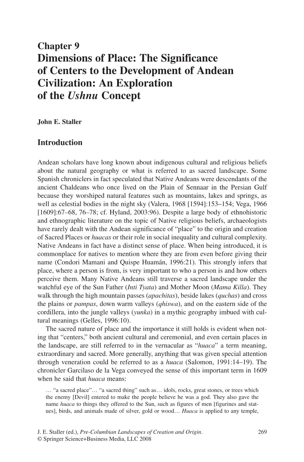 Dimensions of Place: the Significance of Centers to the Development of Andean Civilization: an Exploration of the Ushnu Concept