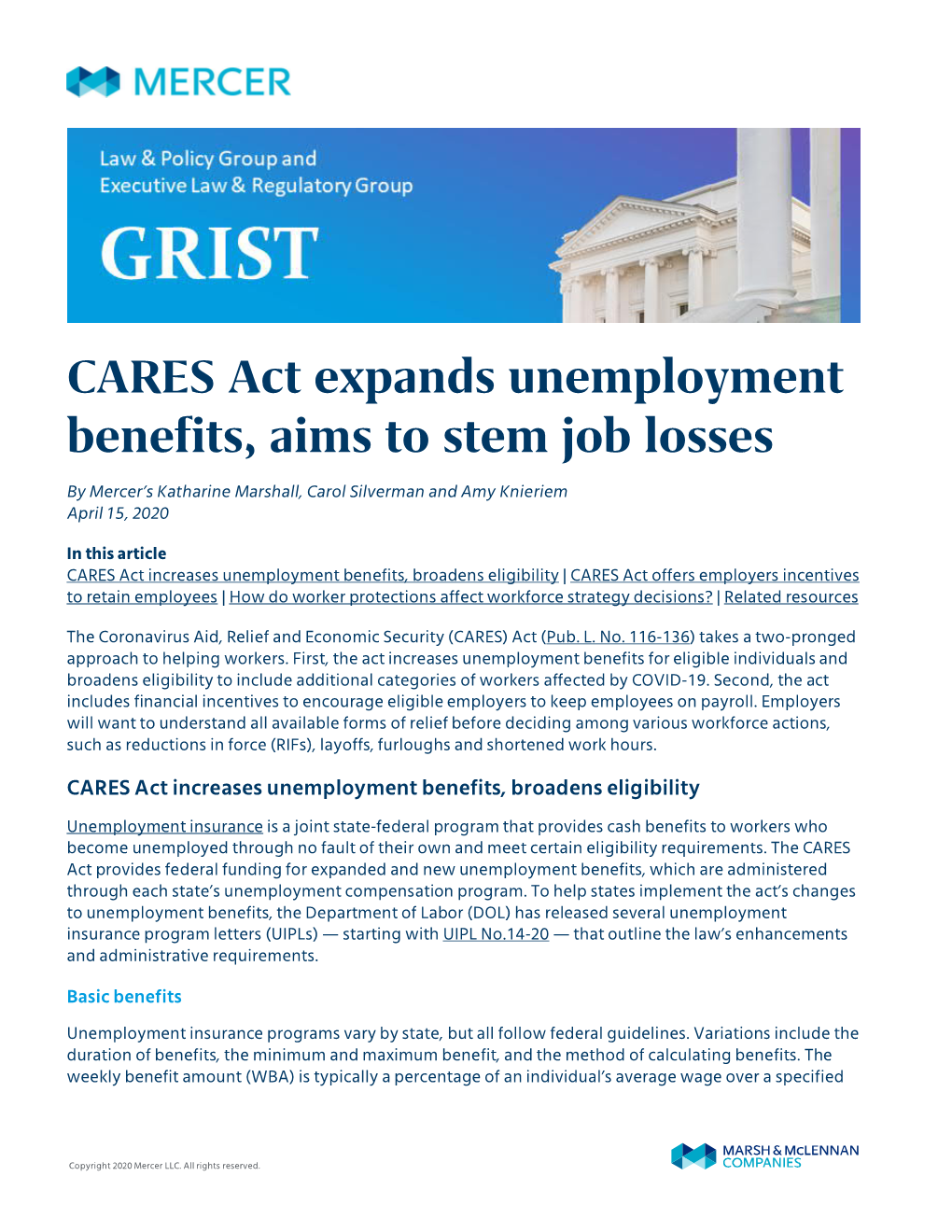 CARES Act Expands Unemployment Benefits, Aims to Stem Job Losses