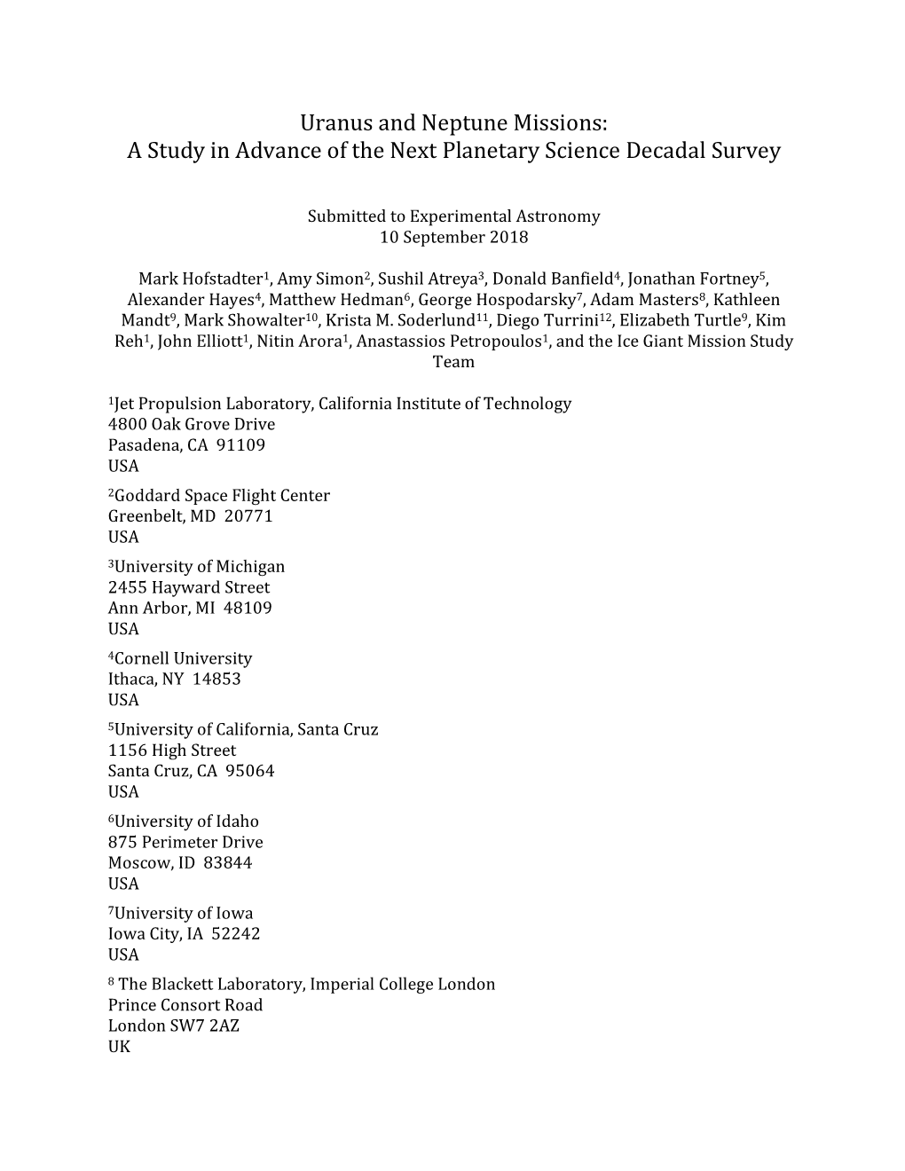 A Study in Advance of the Next Planetary Science Decadal Survey