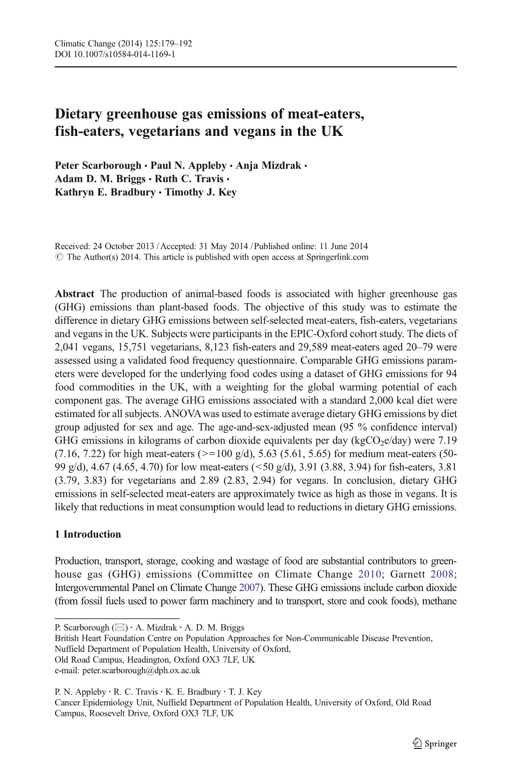 Dietary Greenhouse Gas Emissions of Meat-Eaters, Fish-Eaters, Vegetarians and Vegans in the UK