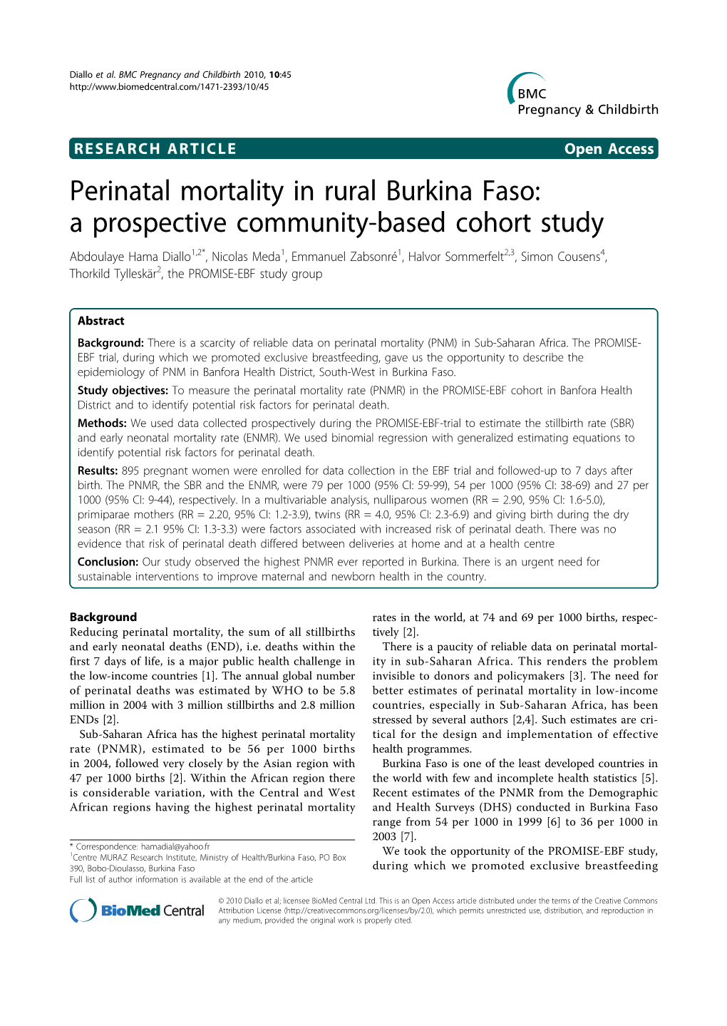 Perinatal Mortality in Rural Burkina Faso: a Prospective Community-Based Cohort Study