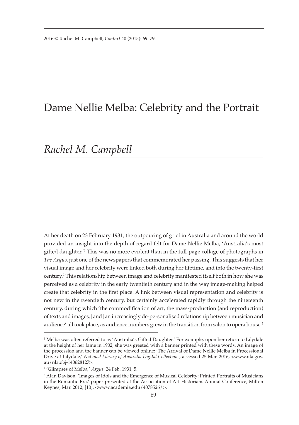 Dame Nellie Melba: Celebrity and the Portrait