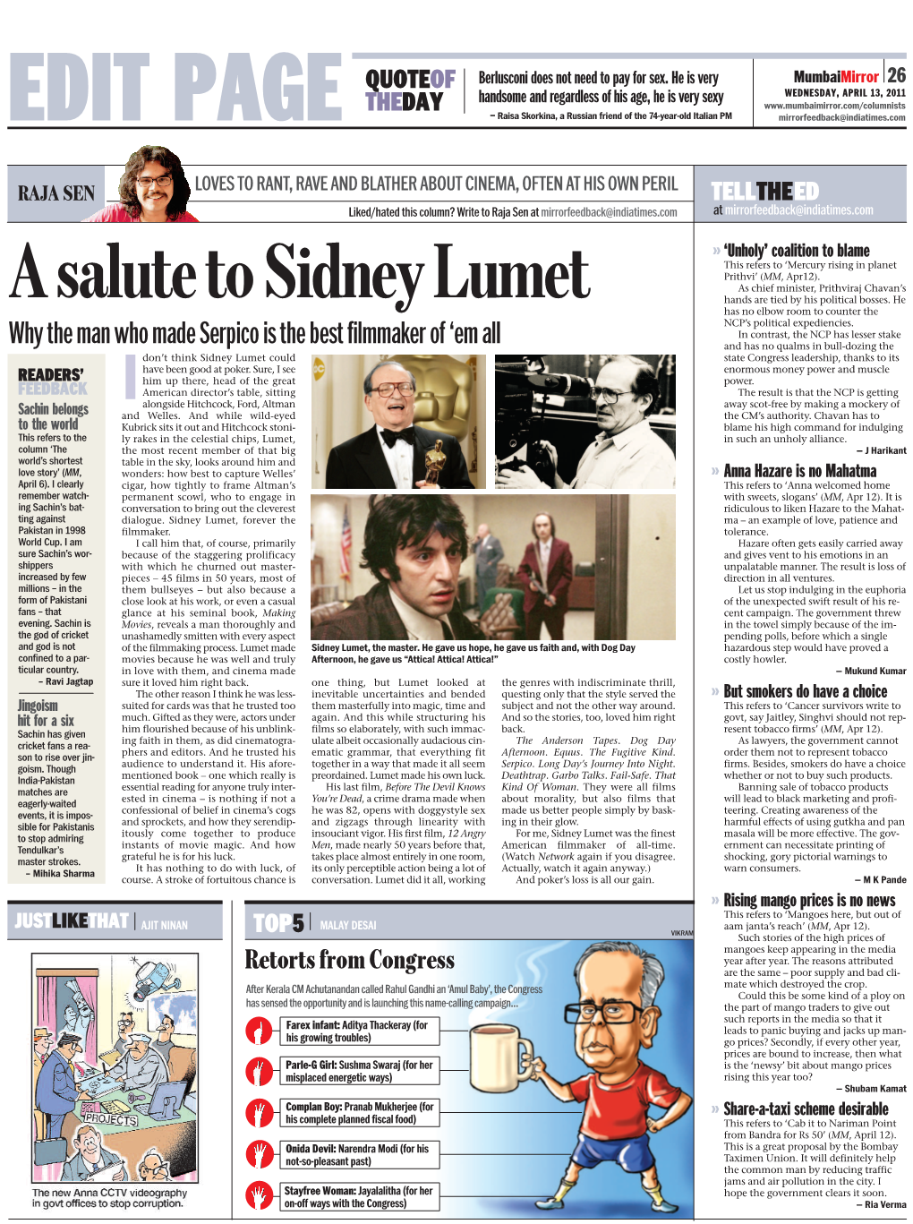 A Salute to Sidney Lumet Hands Are Tied by His Political Bosses