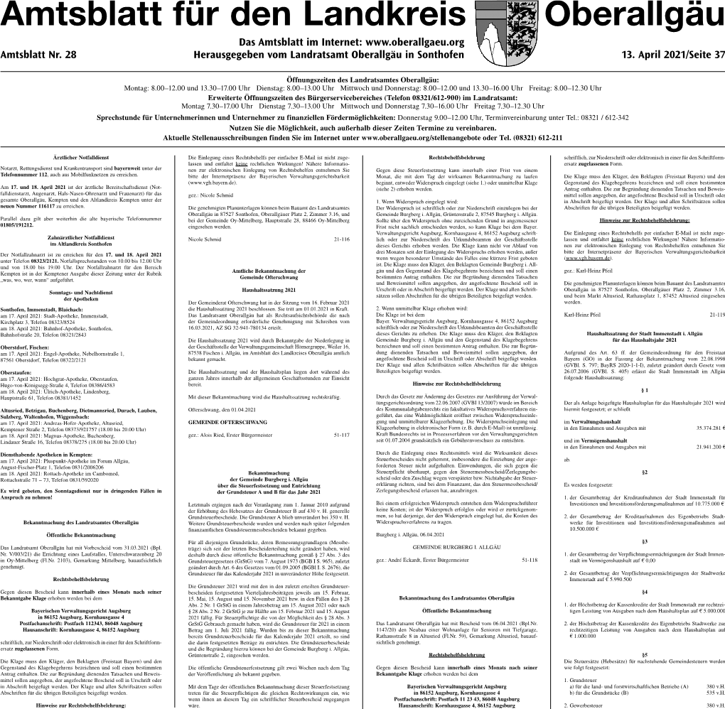 Amtsblatt Für Den Landkreis Oberallgäu