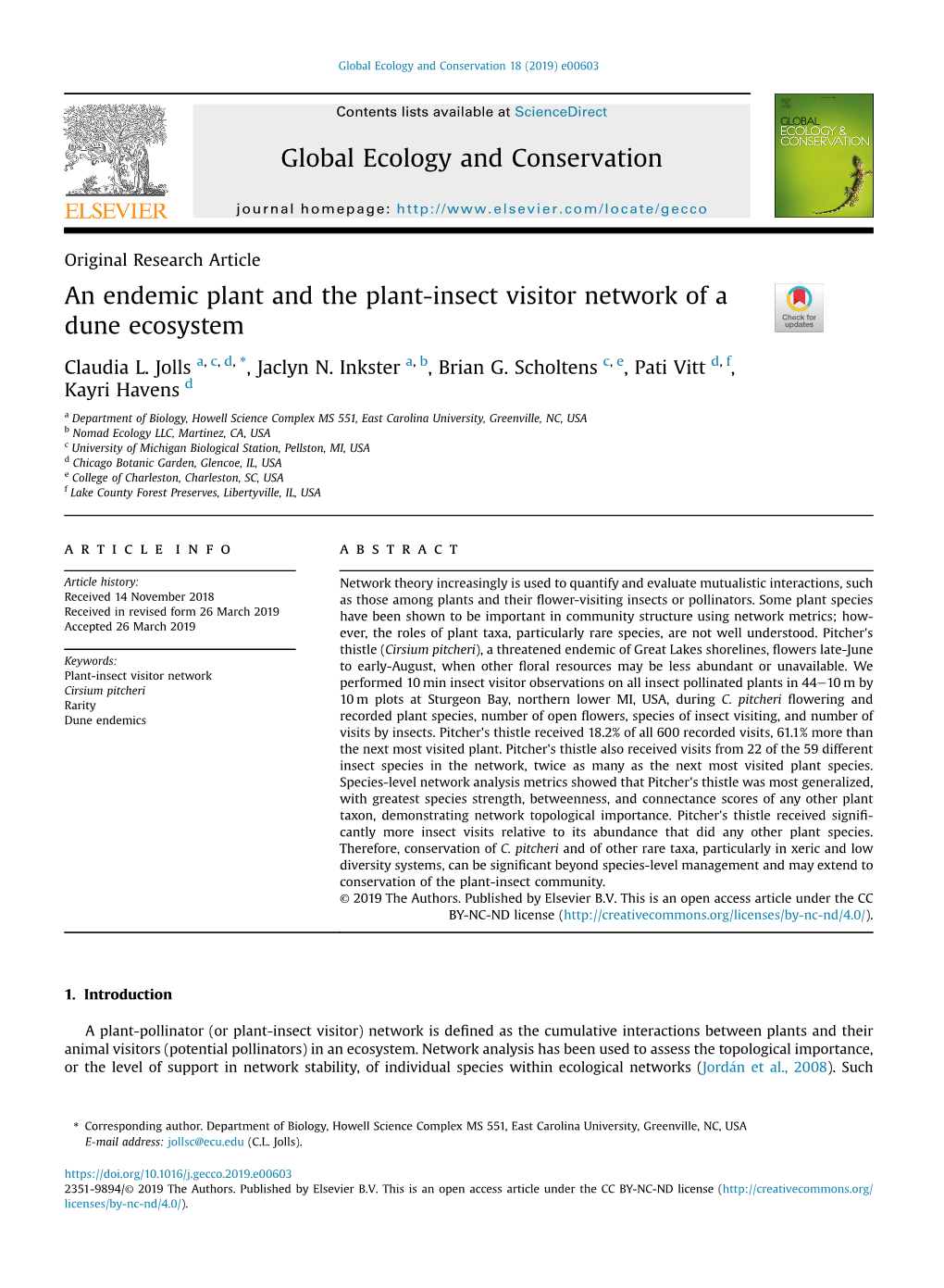 An Endemic Plant and the Plant-Insect Visitor Network of a Dune Ecosystem