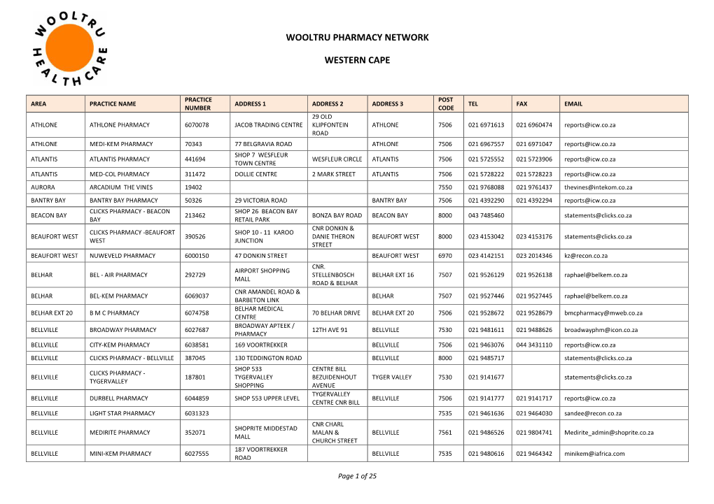 Wooltru Pharmacy Network Western Cape