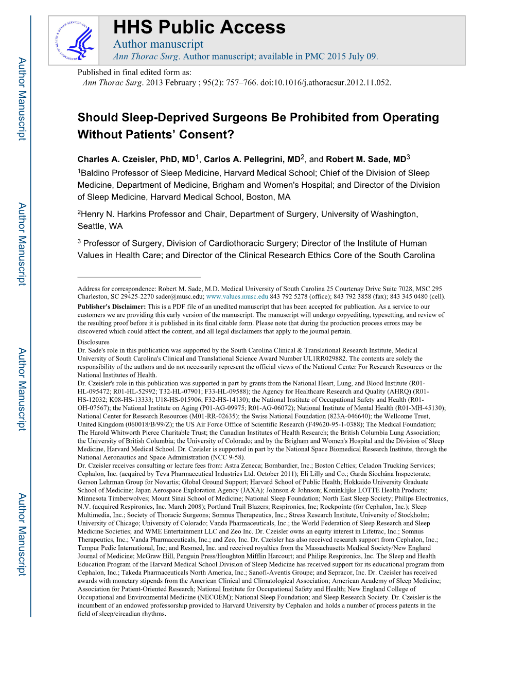 Should Sleep-Deprived Surgeons Be Prohibited from Operating Without Patients’ Consent?