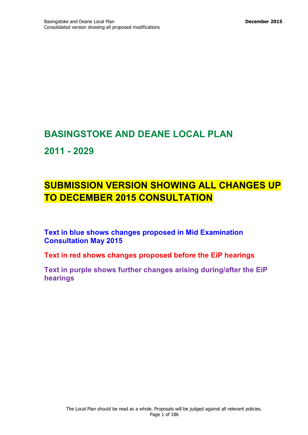 Basingstoke and Deane Local Plan December 2015 Consolidated Version Showing All Proposed Modifications