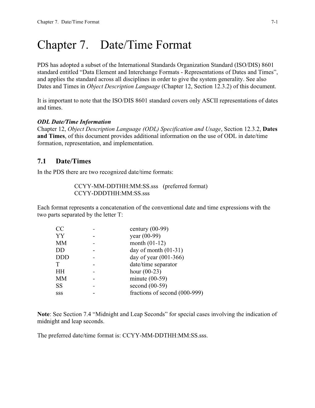 Chapter 7. Date/Time Format 7-1