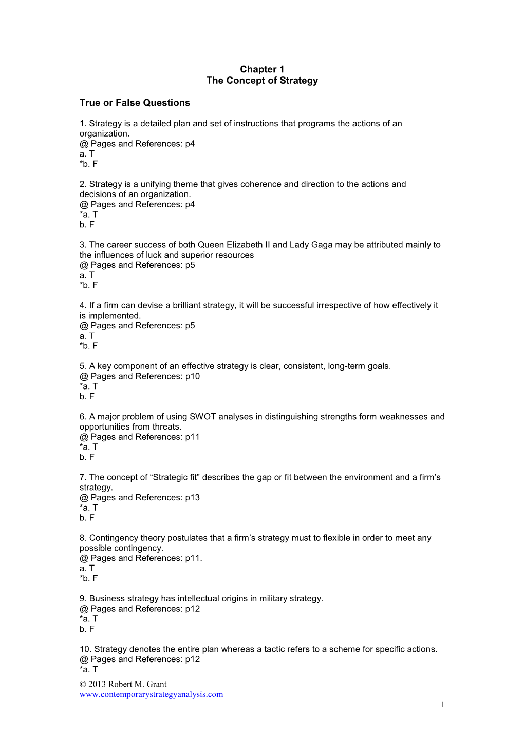 Chapter 1 the Concept of Strategy True Or False