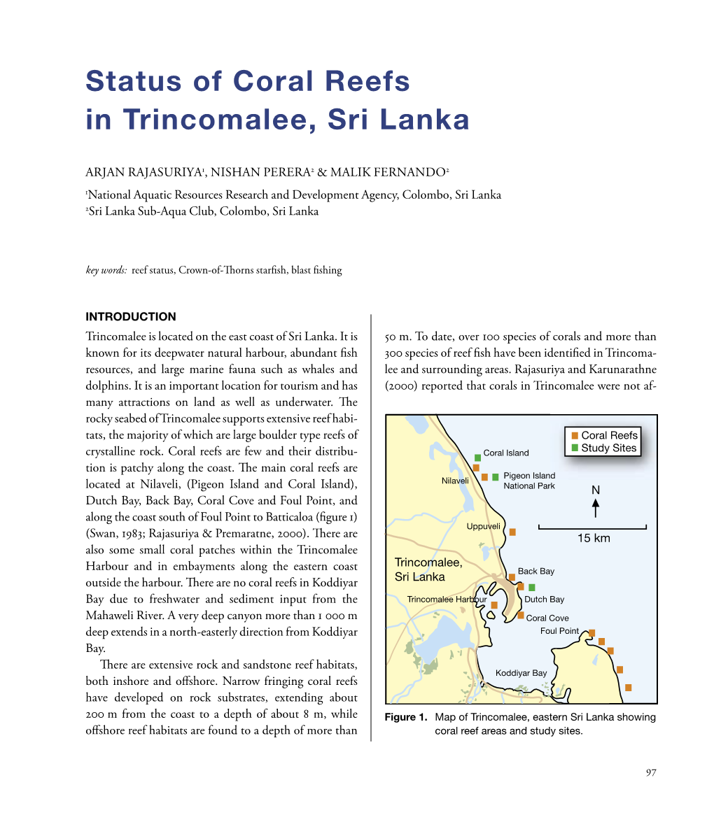 Status of Coral Reefs in Trincomalee, Sri Lanka