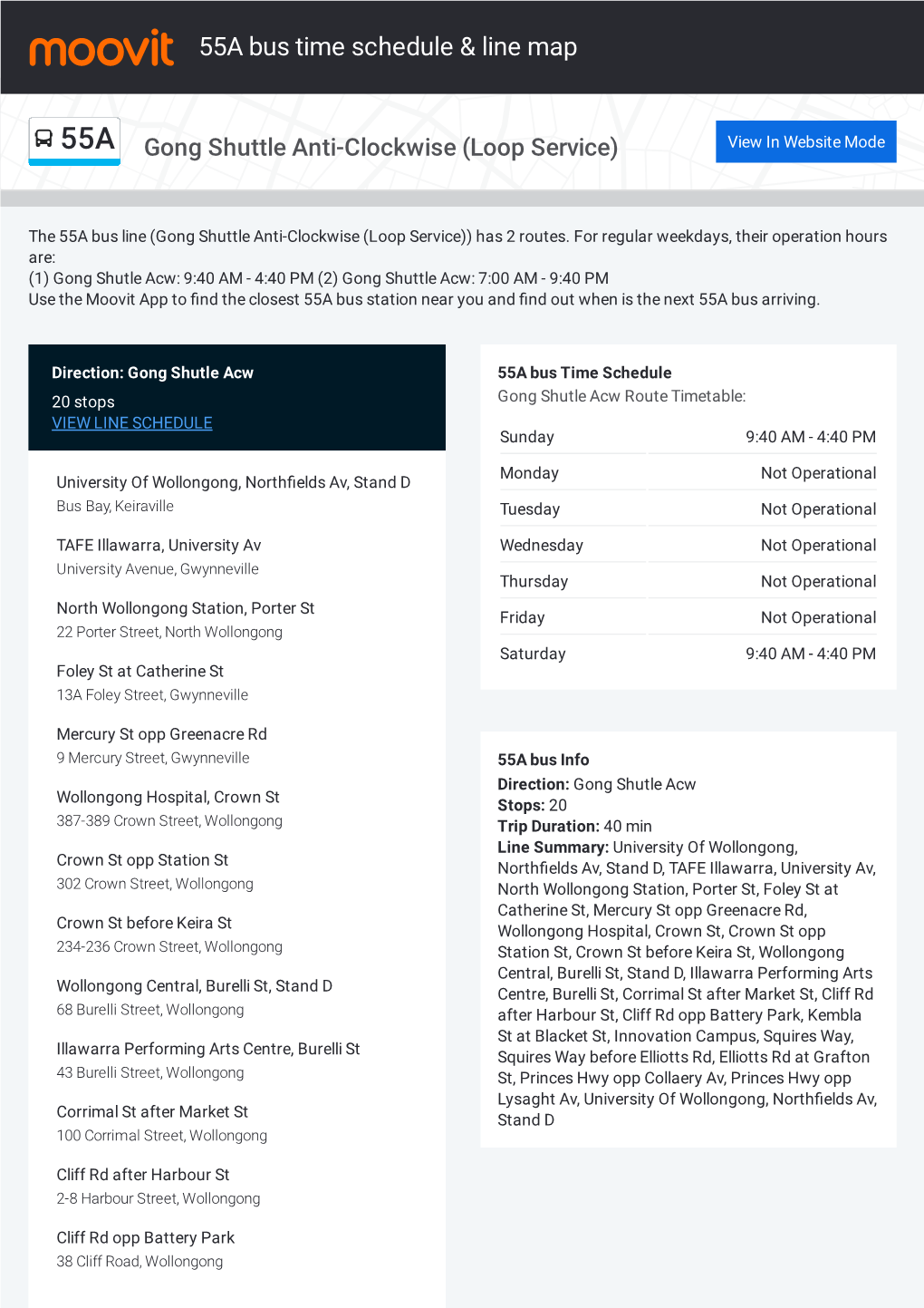 55A Bus Time Schedule & Line Route