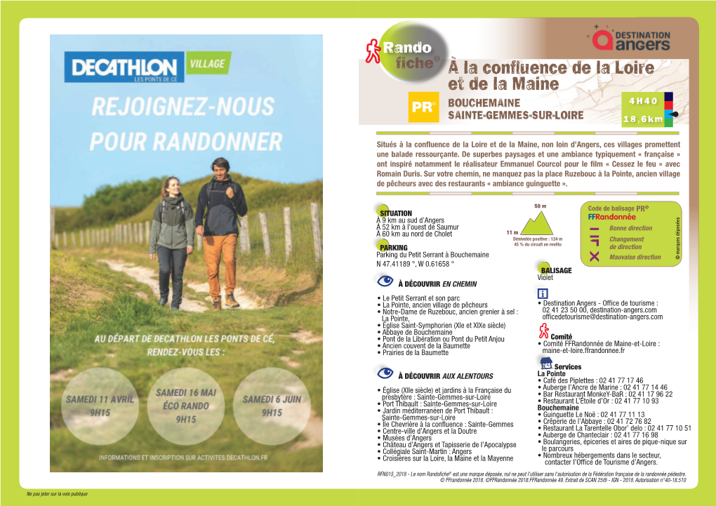 Fiche® À La Confluence De La Loire Et De La Maine PR® BOUCHEMAINE 4H40 SAINTE-​GEMMES-​SUR-​LOIRE 18,6Km