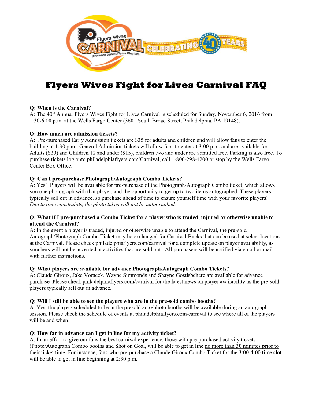 Flyers Wives Fight for Lives: Carnival