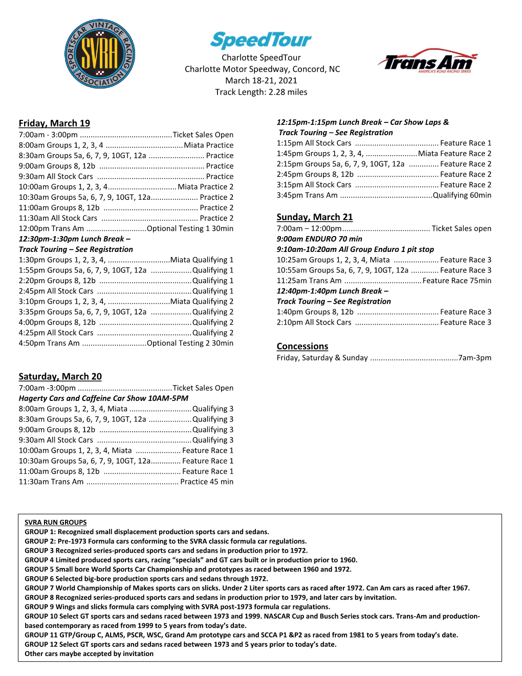 Spectator Event Schedule