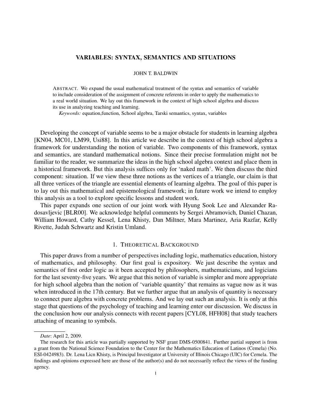 Variables: Syntax, Semantics, and Situations