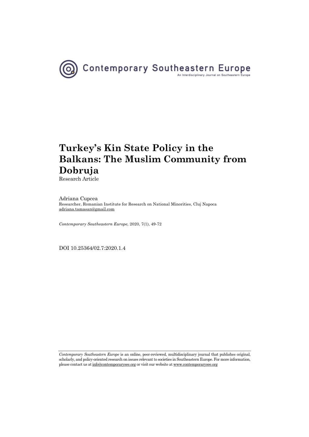 Turkey's Kin State Policy in the Balkans: the Muslim Community