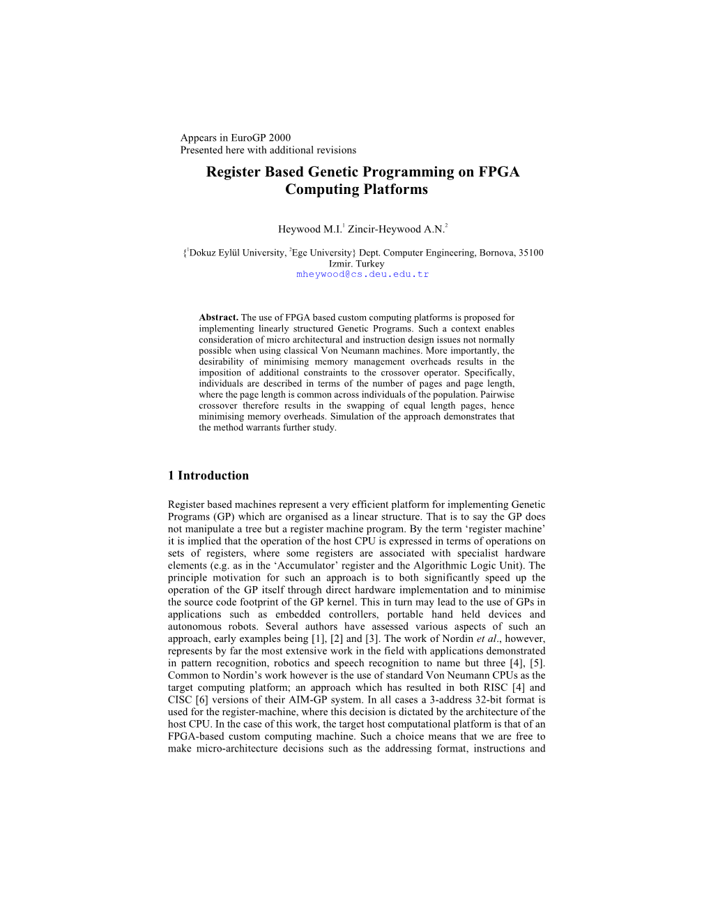 Register Based Genetic Programming on FPGA Computing Platforms