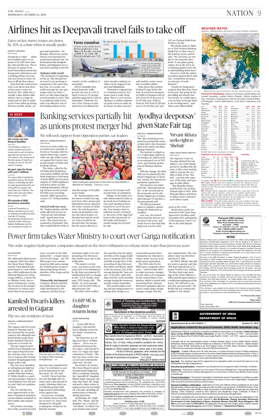 Airlines Hit As Deepavali Travel Fails to Take Oﬀ� Rainfall, Temperature & Air Quality in Select Metros Yesterday