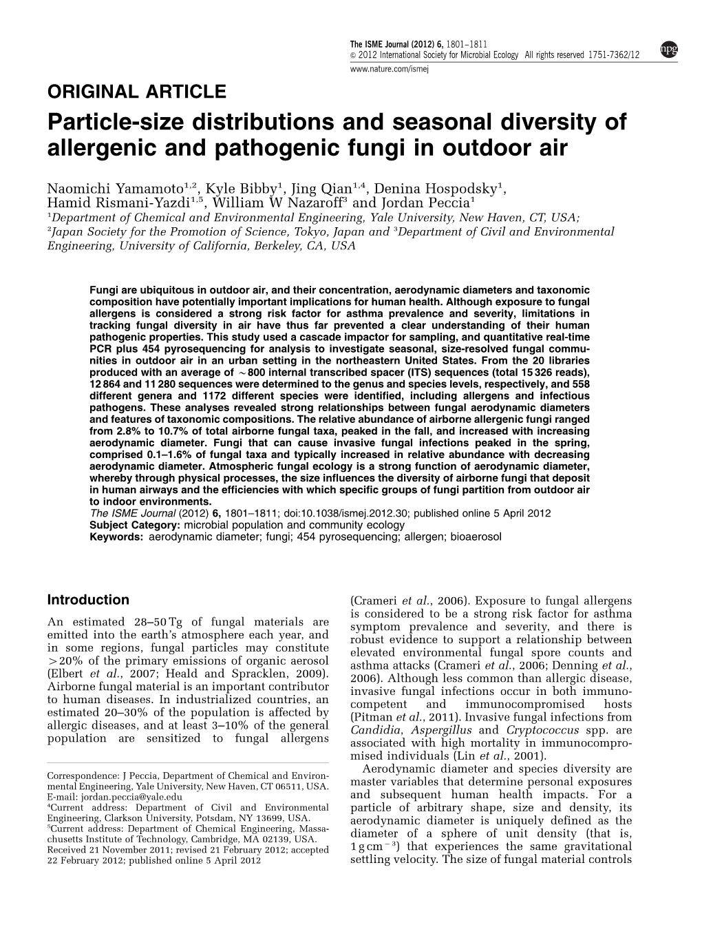 Particle-Size Distributions and Seasonal Diversity of Allergenic and Pathogenic Fungi in Outdoor Air