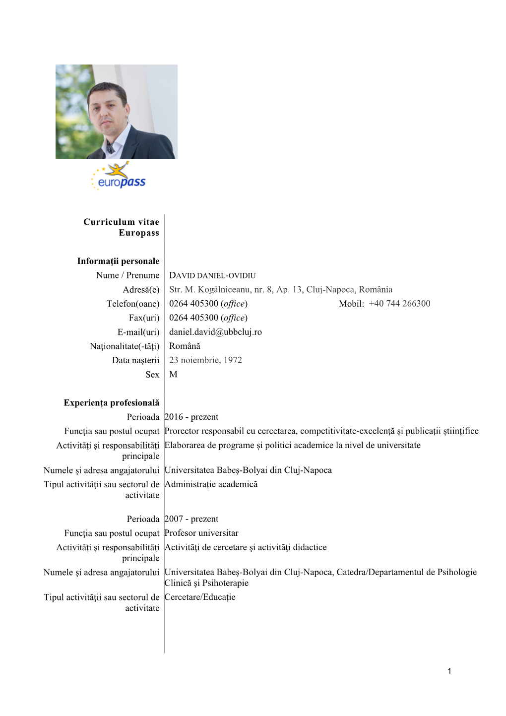 Curriculum Vitae Europass Informaţii