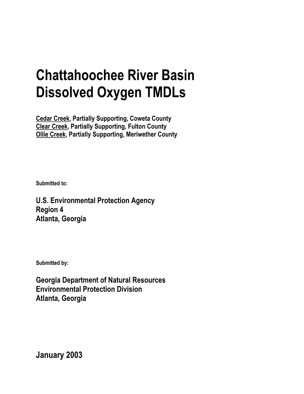 Chattahoochee River Basin Dissolved Oxygen Tmdls