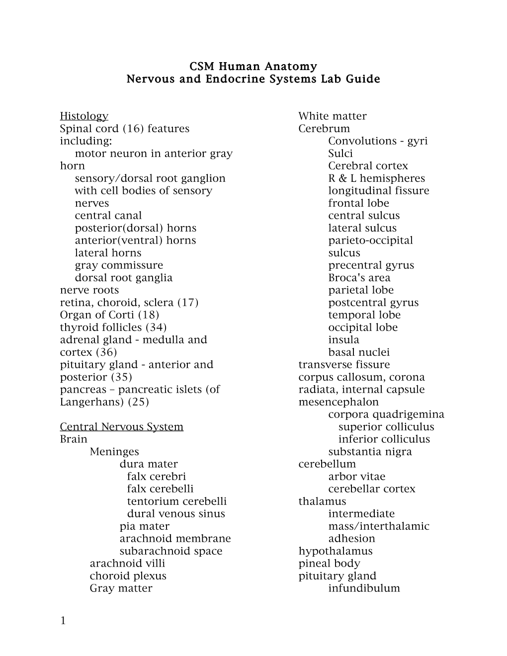 Nervous and Endocrine Systems Lab Guide