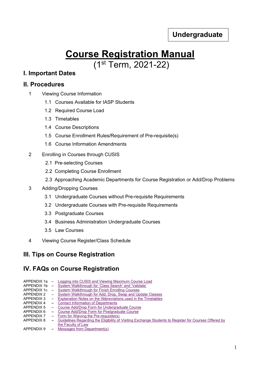 Course Registration Manual (1St Term, 2021-22) I