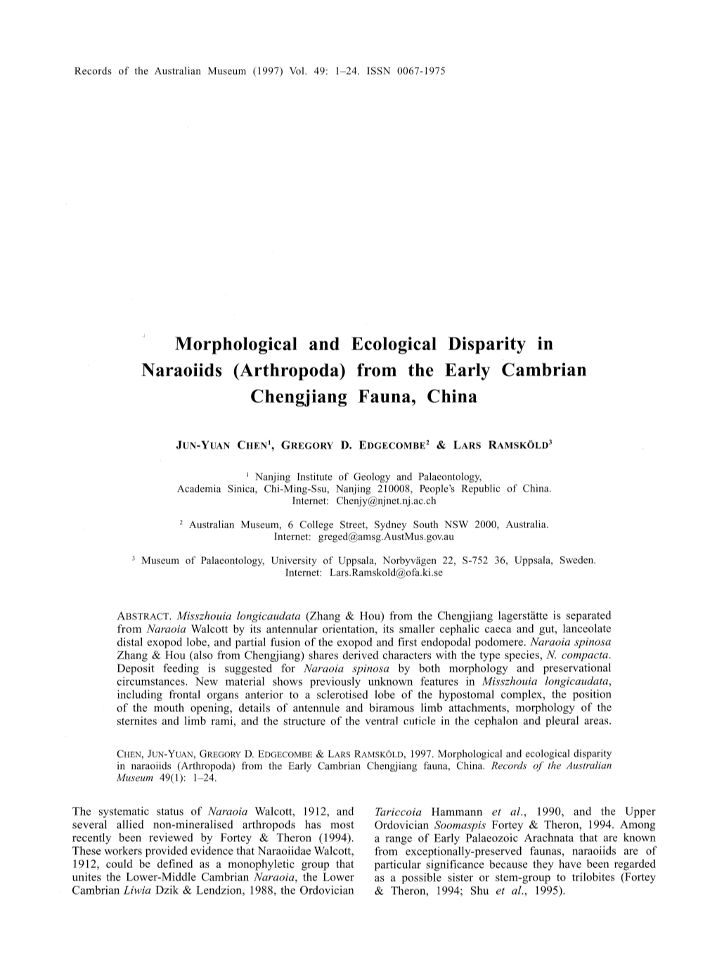 (Arthropoda) from the Early Cambrian Chengjiang Fauna, China