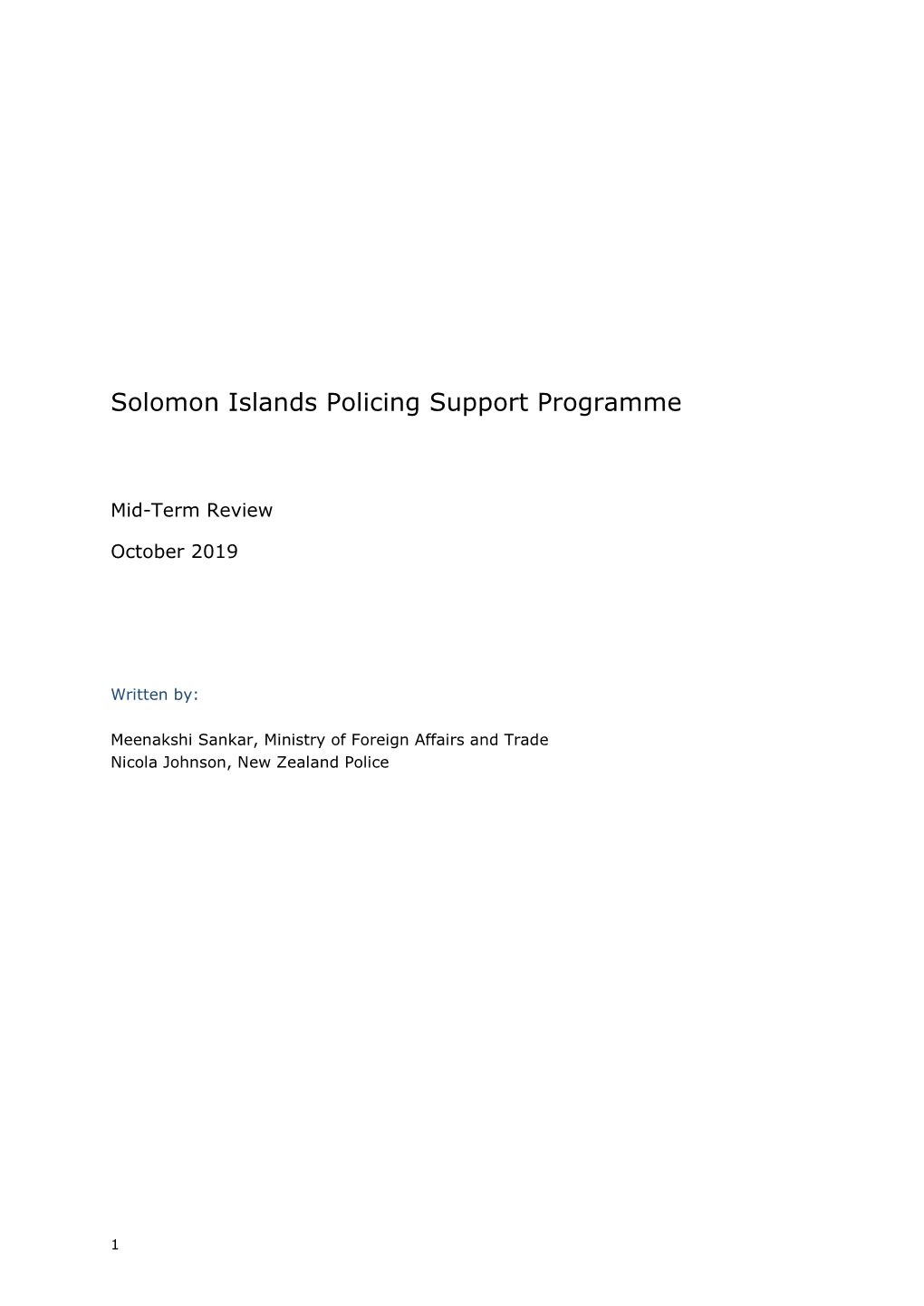 Solomon Islands Policing Support Programme Mid Term Review