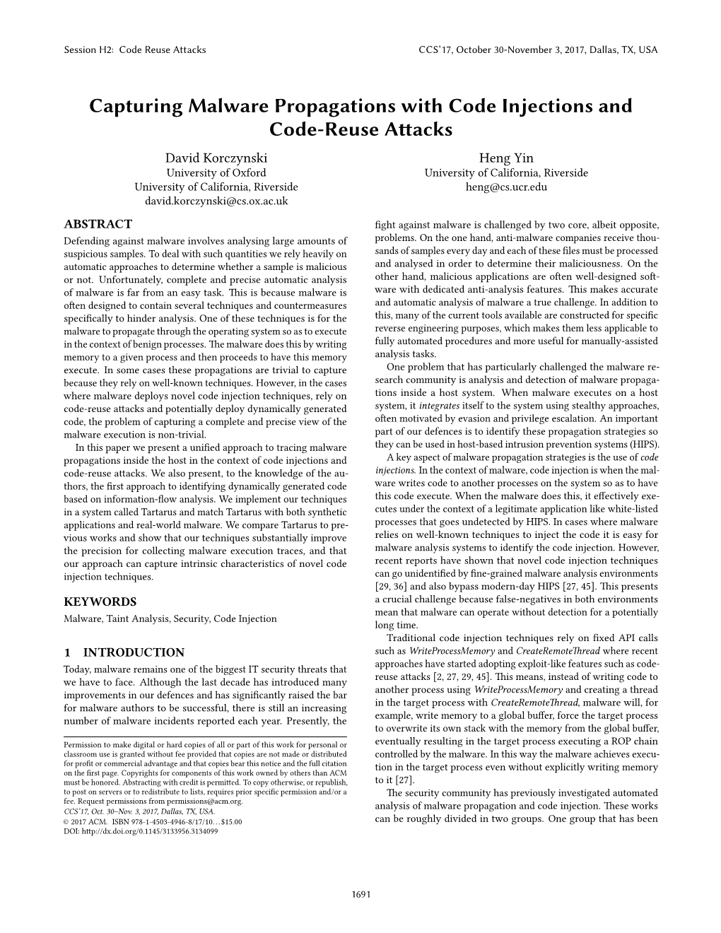 Capturing Malware Propagations with Code Injections and Code-Reuse Attacks