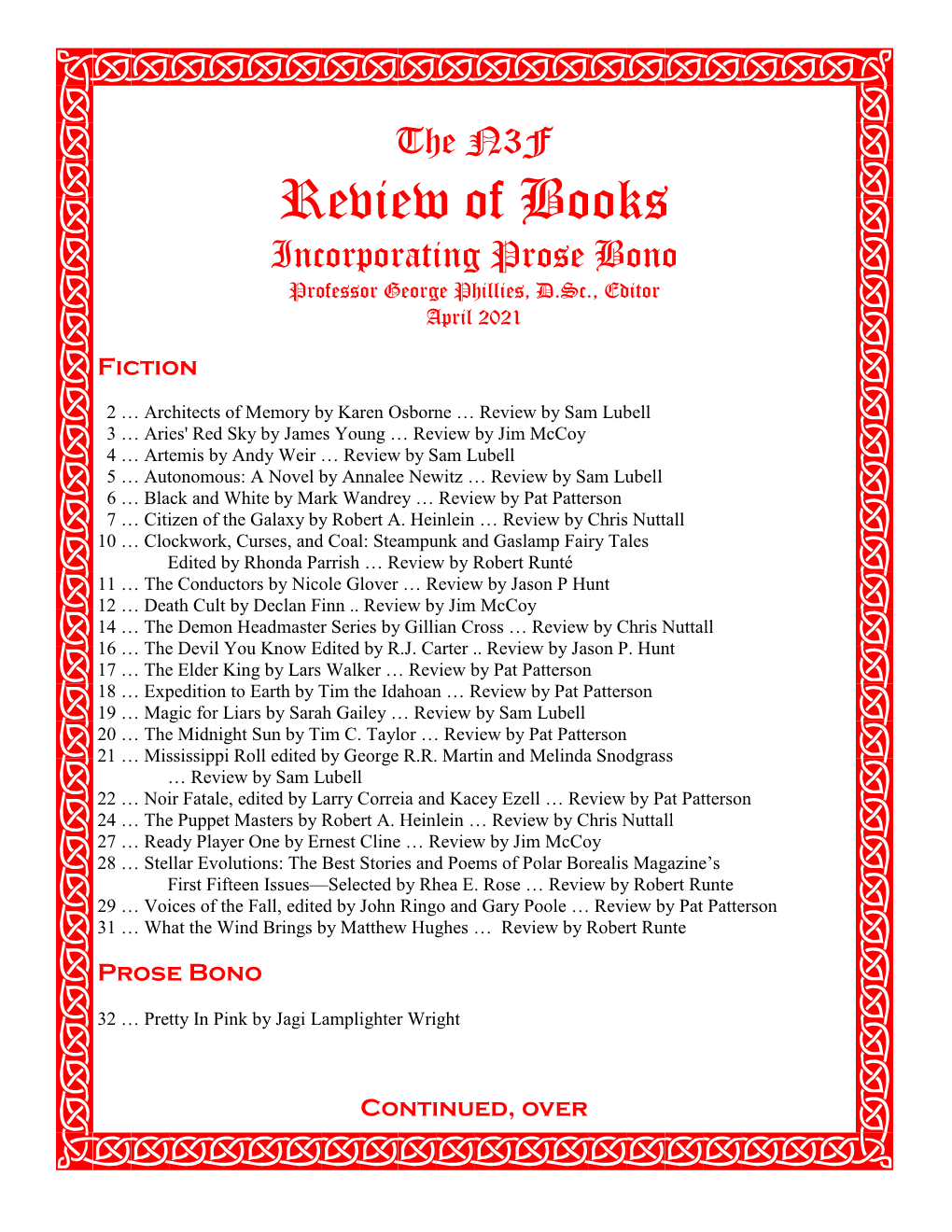 Review of Books Incorporating Prose Bono Professor George Phillies, D.Sc., Editor April 2021